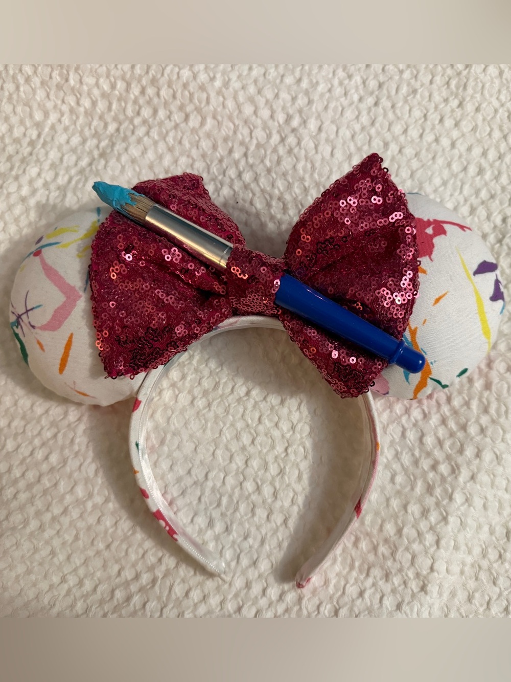 Two Park Princesses - Sequin Bow Art-Inspired Girls Headband - Magenta Bow